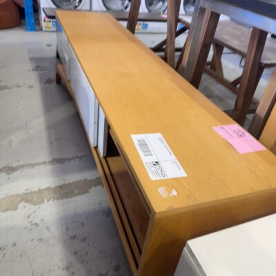 EX STAGING OAK & CREAM ENTERTAINMENT UNIT SOLD AS IS
