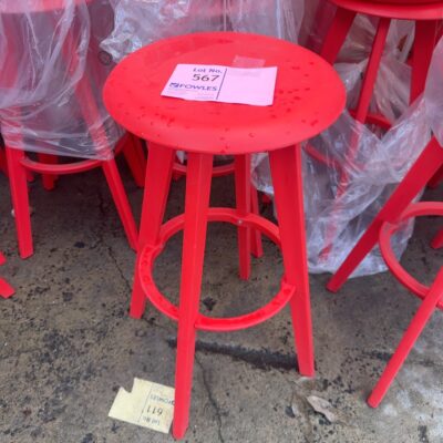 EX HIRE - RED ACRYLIC BAR STOOL SOLD AS IS