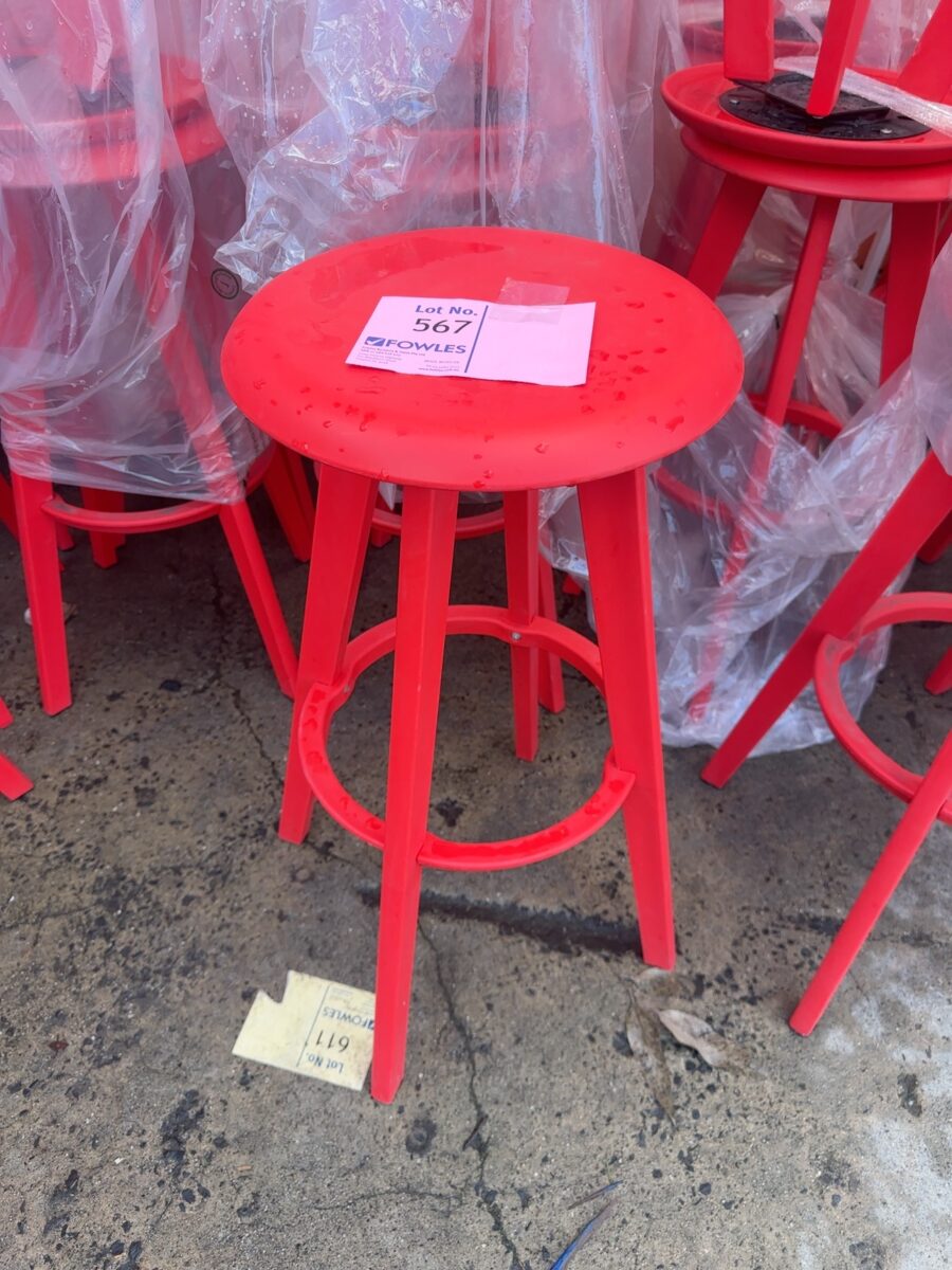 EX HIRE - RED ACRYLIC BAR STOOL SOLD AS IS