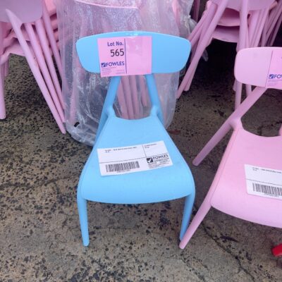 EX HIRE - BLUE ACRYLIC KIDS CHAIR, SOLD AS IS