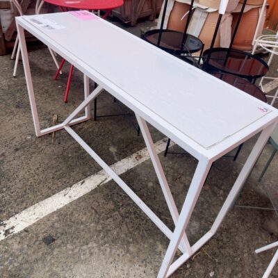 EX STAGING - METAL WHITE NARROW TABLE, SOLD AS IS