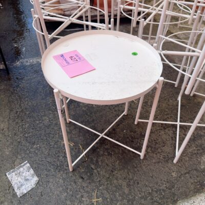 EX STAGING - METAL ROUND WHITE SIDE TABLE, SOLD AS IS