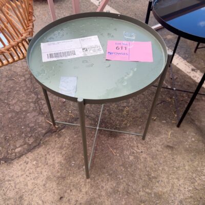EX STAGING - METAL ROUND OLIVE SIDE TABLE, SOLD AS IS