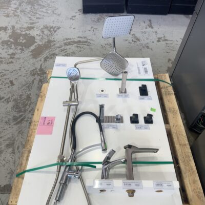 EX SHOWROOM TAP DISPLAY BOARDS - RUSH TAPWARE INCLUDING DOUBLE HEAD SHOWER RAIL, PULL OUT KITCHEN TAP ETC, SOLD AS IS