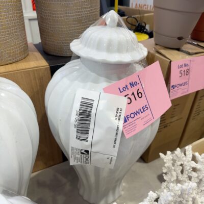 EX STAGING - LARGE WHITE GINGER JAR, SOLD AS IS