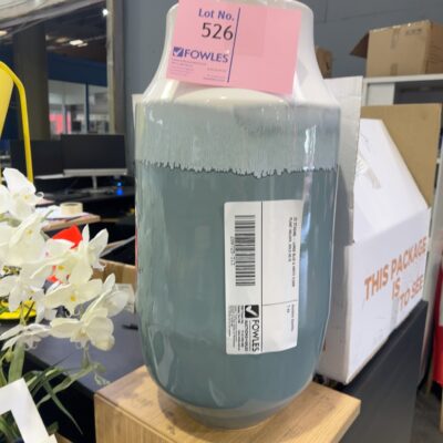 EX STAGING - LARGE BLUE & WHITE FLOOR PLANT HOLDER, SOLD AS IS