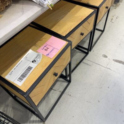 EX STAGING - SMALL TIMBER BEDSIDE, SOLD AS IS