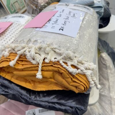 EX STAGING - LOT OF 4 ASSORTED THROW RUGS & BED COVERS, SOLD AS IS