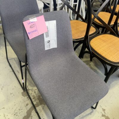 EX STAGING GREY DINING CHAIR, SOLD AS IS