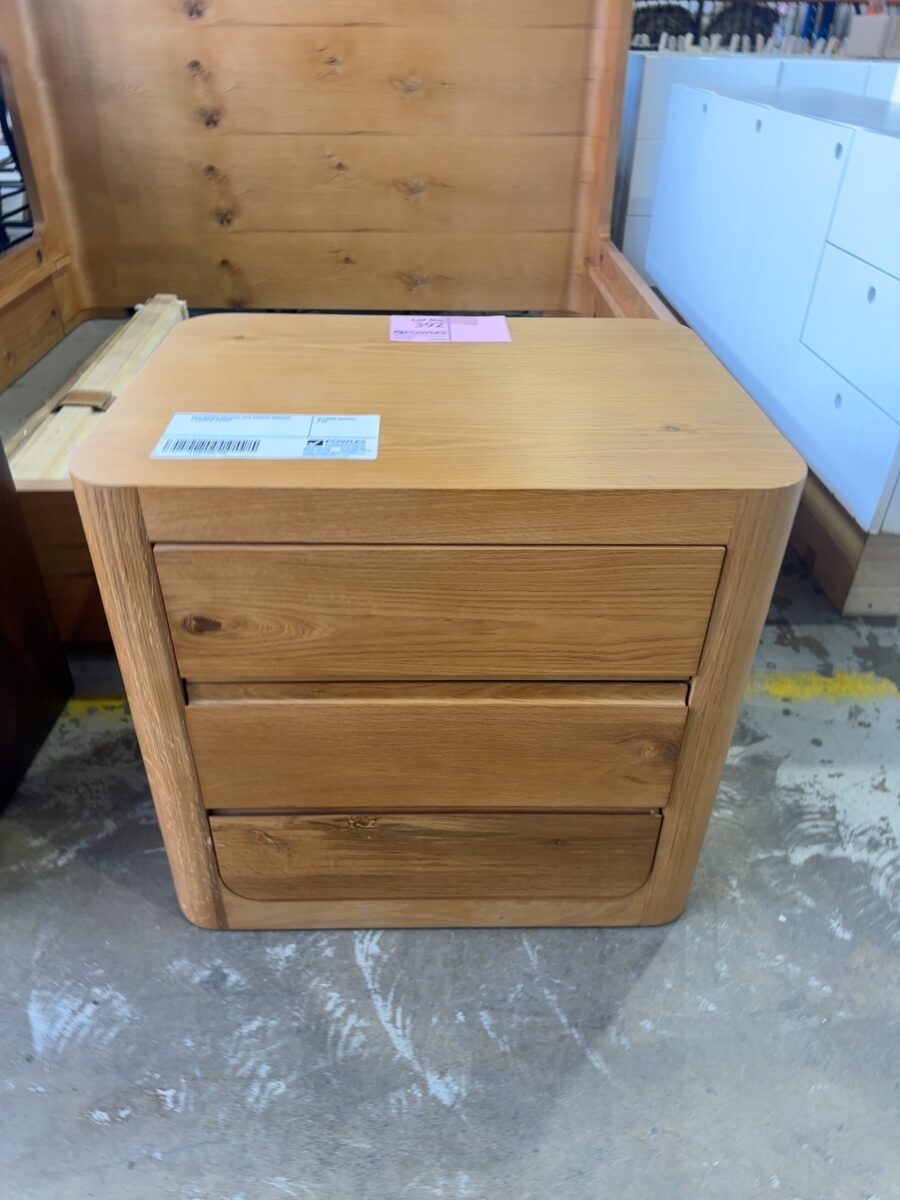 NEW BOWER NATURAL OAK CURVED BEDSIDE, 3 DRAWER AU1225