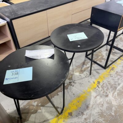 EX STAGING -BLACK ROUND SIDE TABLE, SOLD AS IS