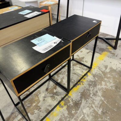 EX STAGING -BLACK BEDSIDE TABLE, SOLD AS IS