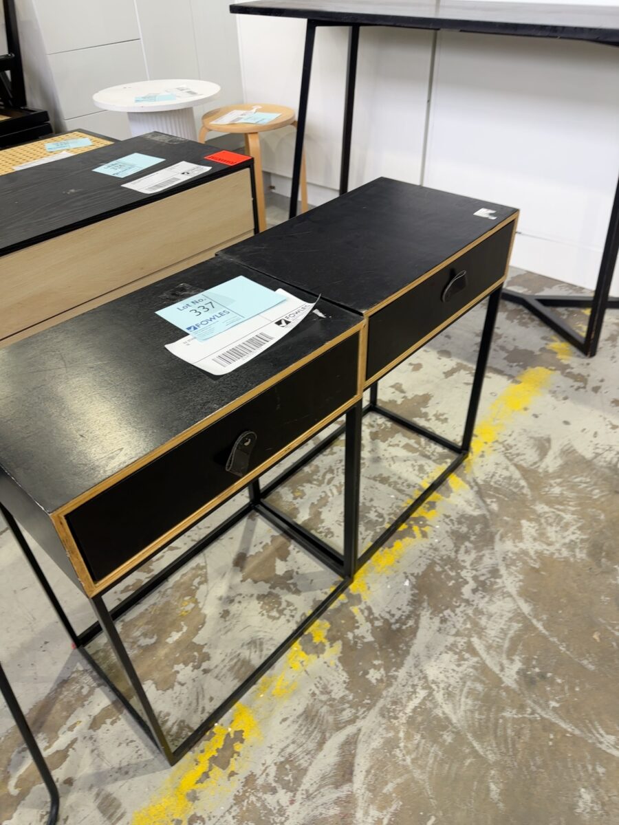 EX STAGING -BLACK BEDSIDE TABLE, SOLD AS IS