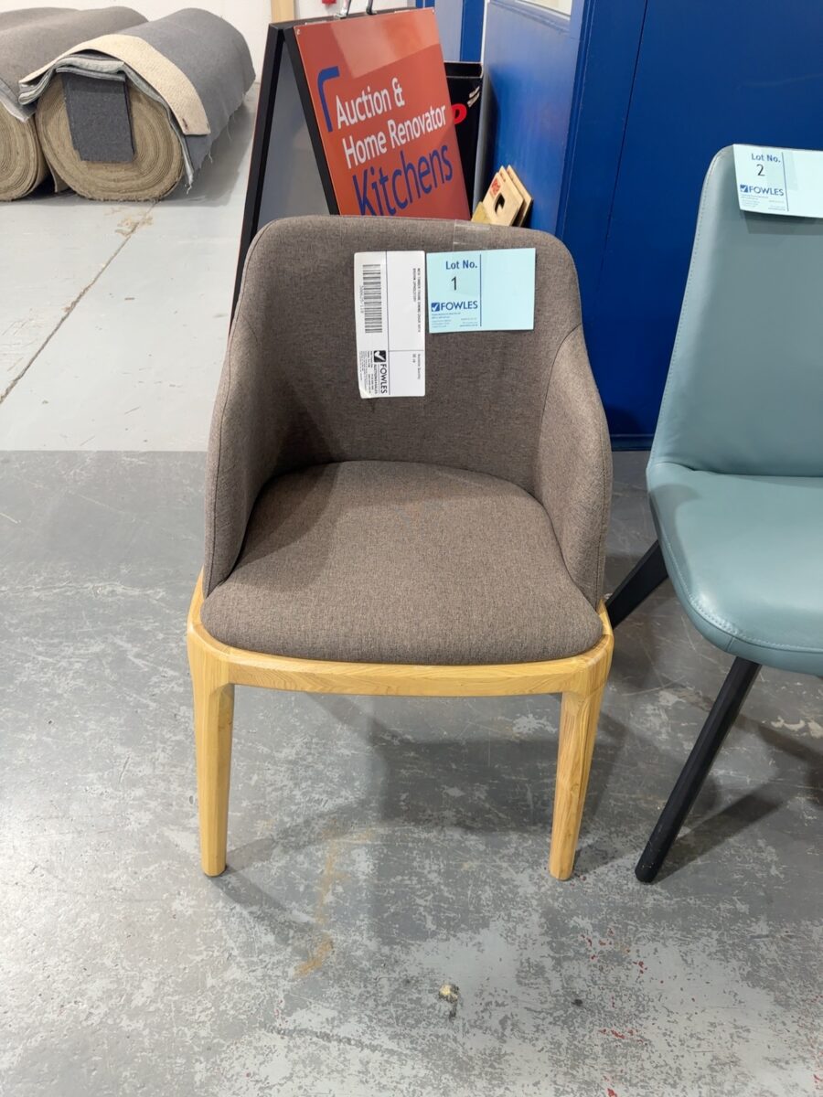 NEW TIMBER FRAME DINING CHAIR WITH BROWN UPHOLSTERY