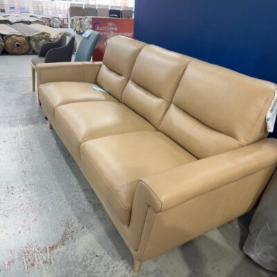 EX DISPLAY ROSA THICK LEATHER 3 SEATER SOFA, DUNE LEATHER, SOLD AS IS