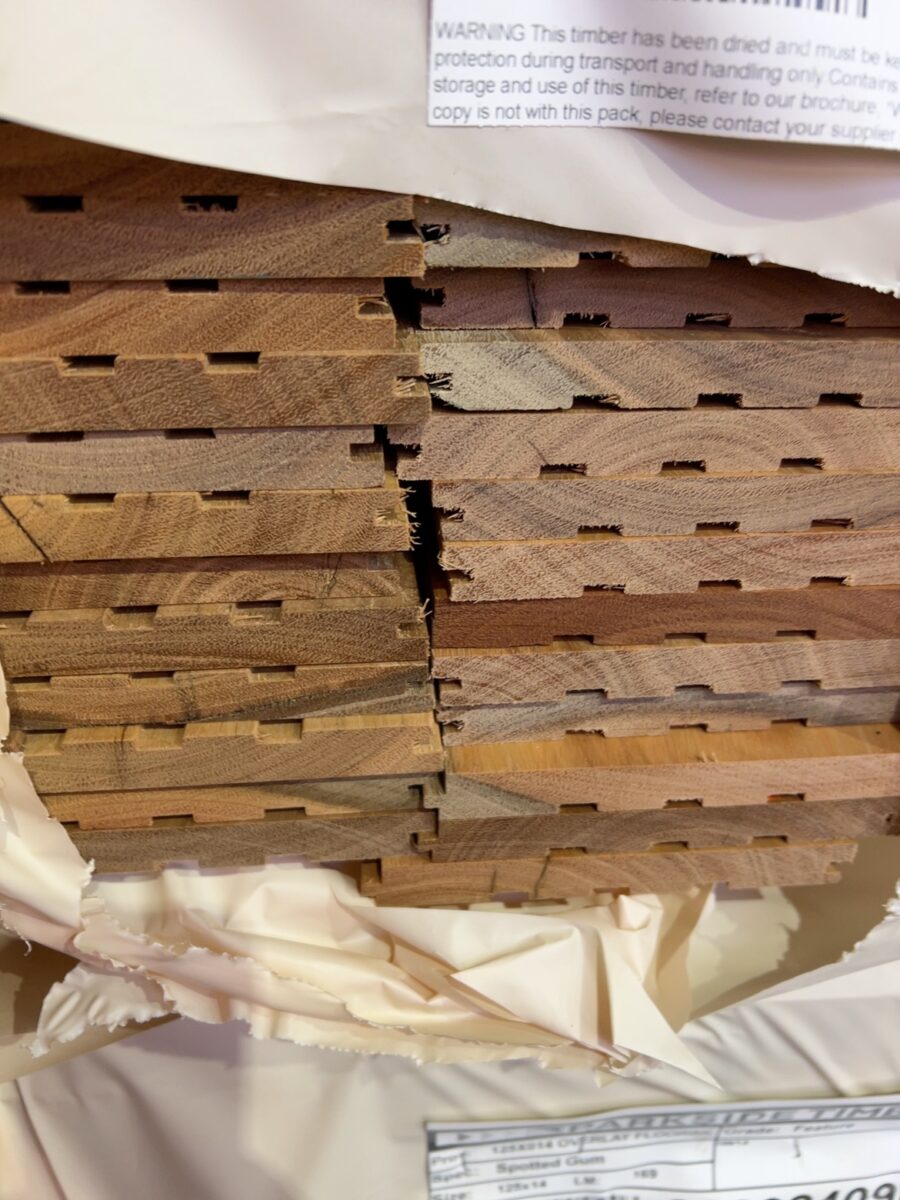 125X14 FEATURE GRADE SPOTTED GUM OVERLAY FLOORING