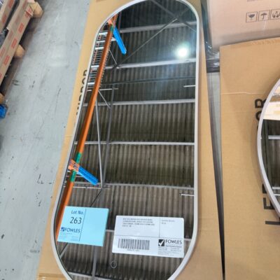 NEW OVAL MIRROR WITH BRUSHED NICKEL ALUMINIUM FRAME, BACKLIT LED LIGHTING, TOUCH SENSOR, 1200MM HIGH X 450MM WIDE, CO45120-BN