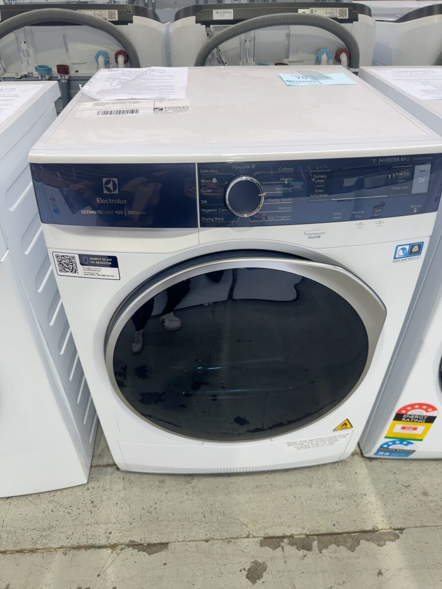 ELECTROLUX EDH803R9WB 8KG ULTIMATE CARE 900 HEAT PUMP DRYER, 3D SENSE TECHNOLOGY, 8 STAR ENERGY 12 MONTH WARRANTY
