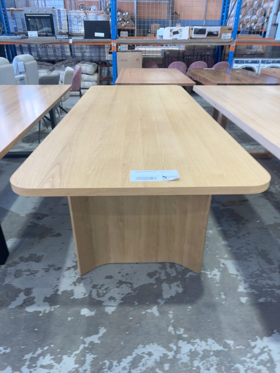 EX DISPLAY ASTON AMERICAN OAK DINING TABLE 2500 SOLD AS IS (CHIPS IN CURVED LEG)
