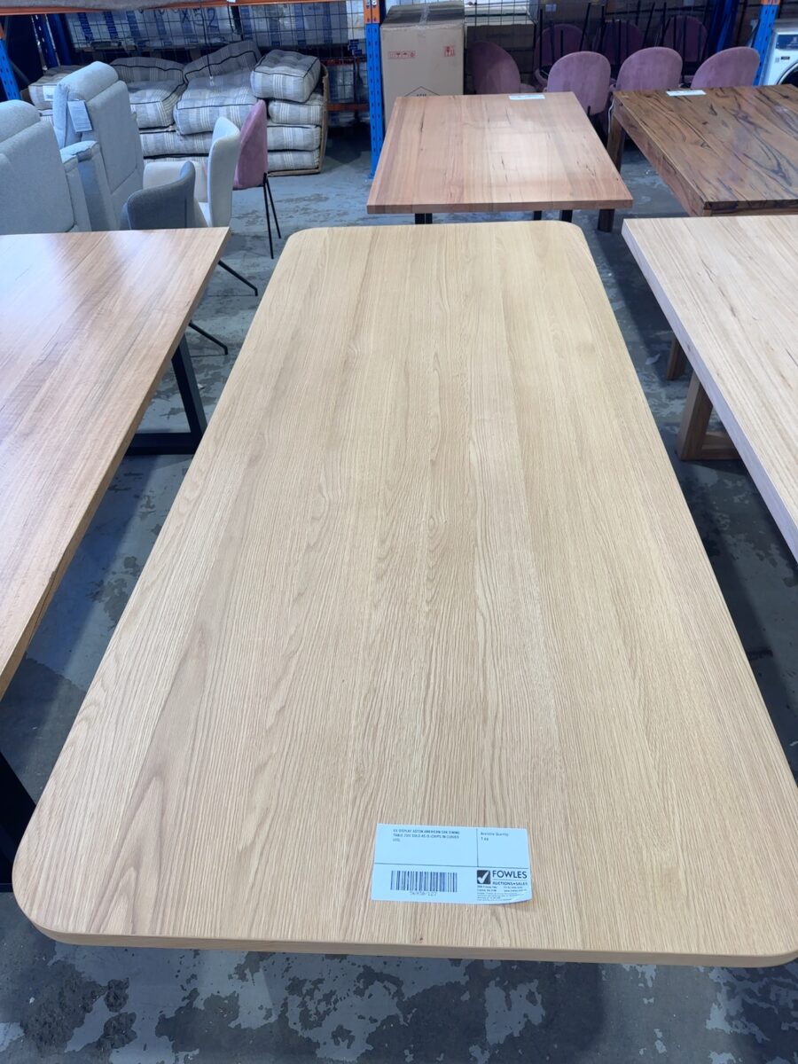 EX DISPLAY ASTON AMERICAN OAK DINING TABLE 2500 SOLD AS IS (CHIPS IN CURVED LEG)