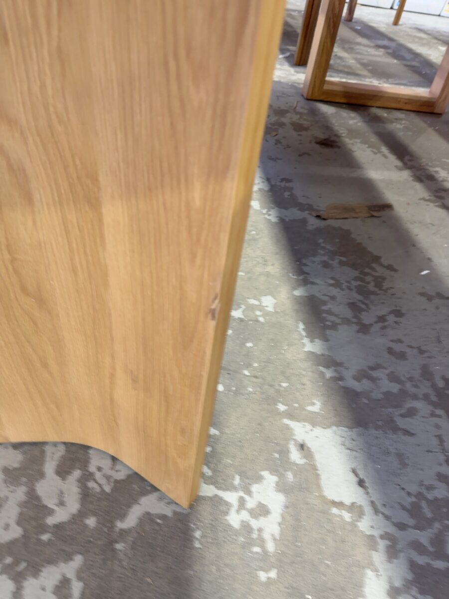 EX DISPLAY ASTON AMERICAN OAK DINING TABLE 2500 SOLD AS IS (CHIPS IN CURVED LEG)