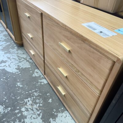 EX DISPLAY MILA MESSMATE DRESSER, 6 DRAWERS WITH GOLD HANDLES, SOLD AS IS