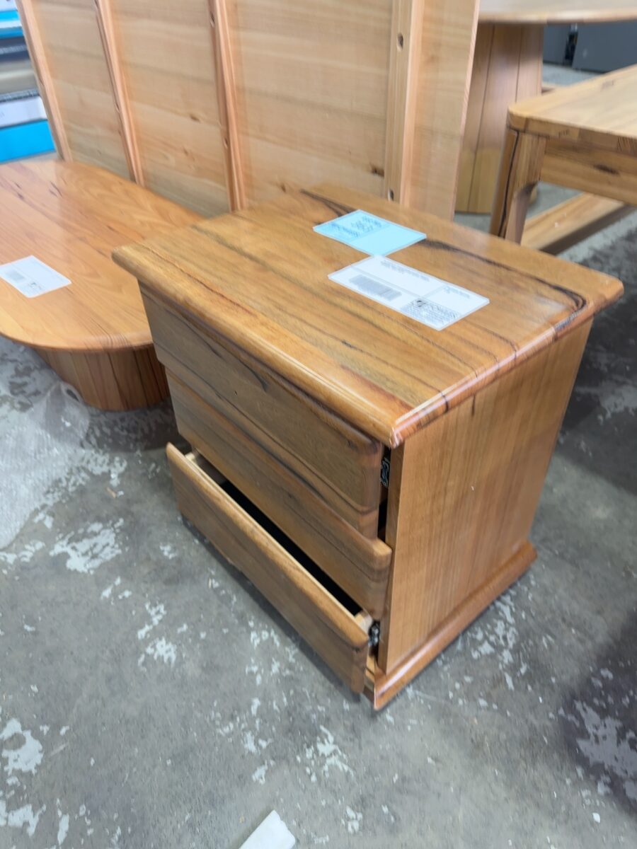 EX DISPLAY PEMBERTON MARRI TIMBER BEDSIDE, SOLD AS IS