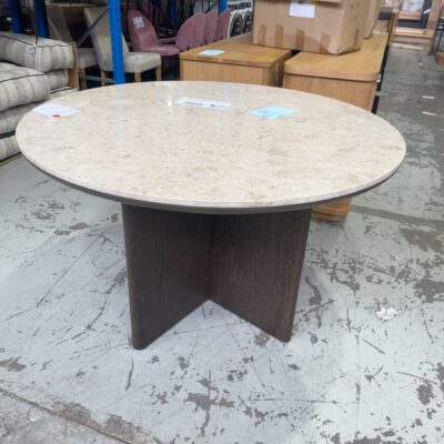 SAMPLE - ROBIN 1200MM ROUND DINING TABLE, GREY MARBLE & BLACK SOLD AS IS