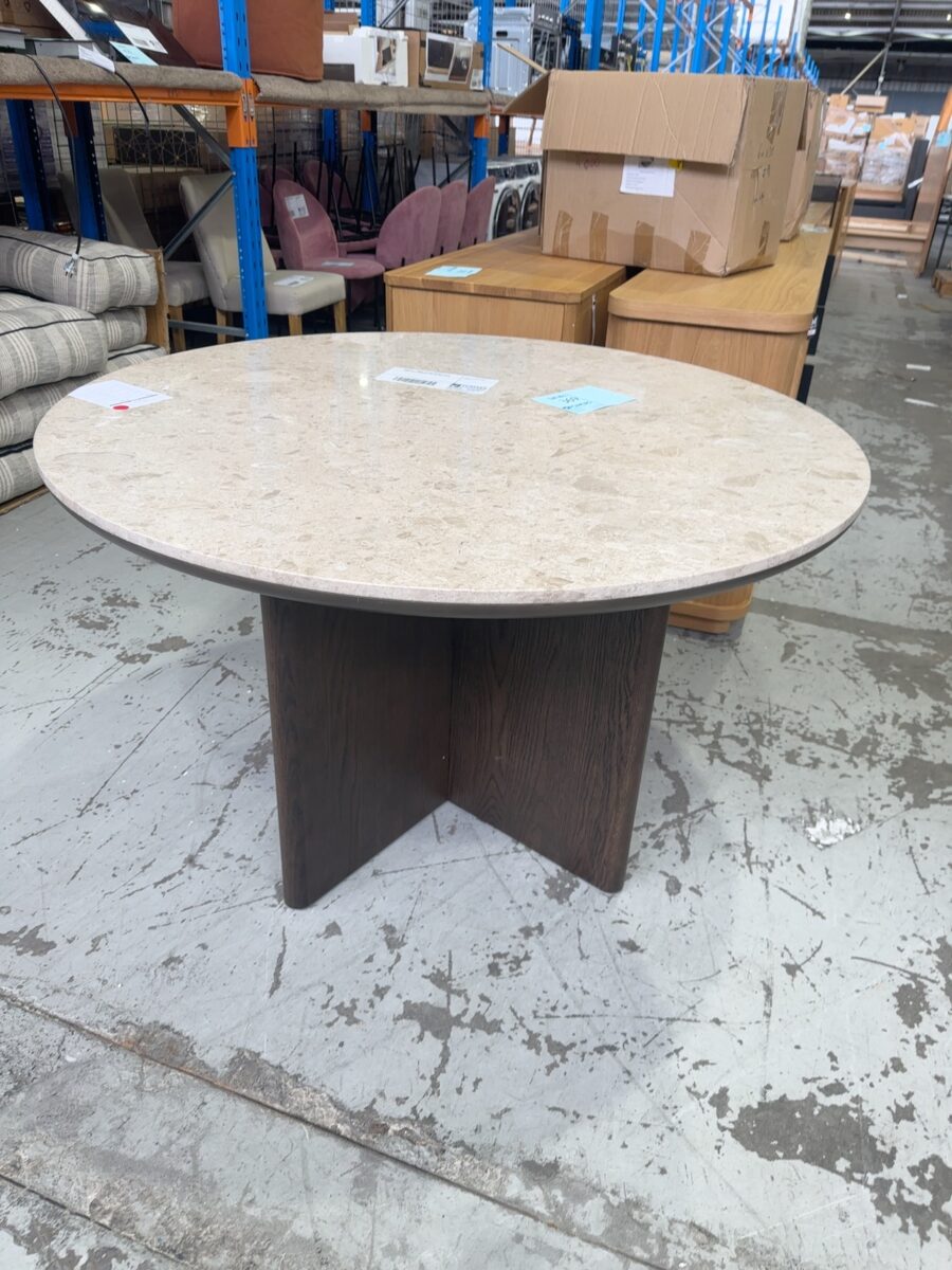 SAMPLE - ROBIN 1200MM ROUND DINING TABLE, GREY MARBLE & BLACK SOLD AS IS