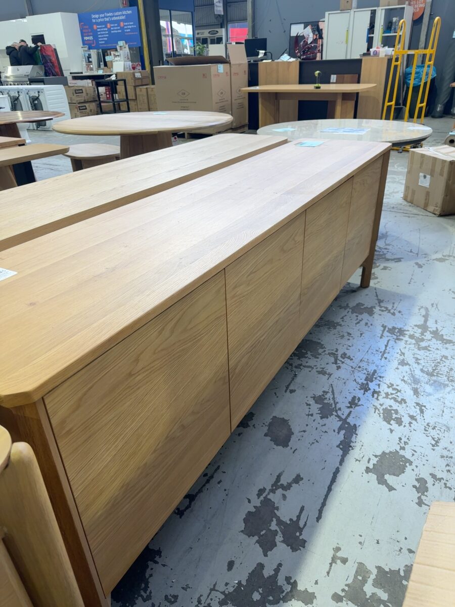 EX DISPLAY AKSEL AMERICAN OAK 2200MM BUFFET, SOLD AS IS **RIGHT HAND DOOR DAMAGED AT THE BOTTOM**