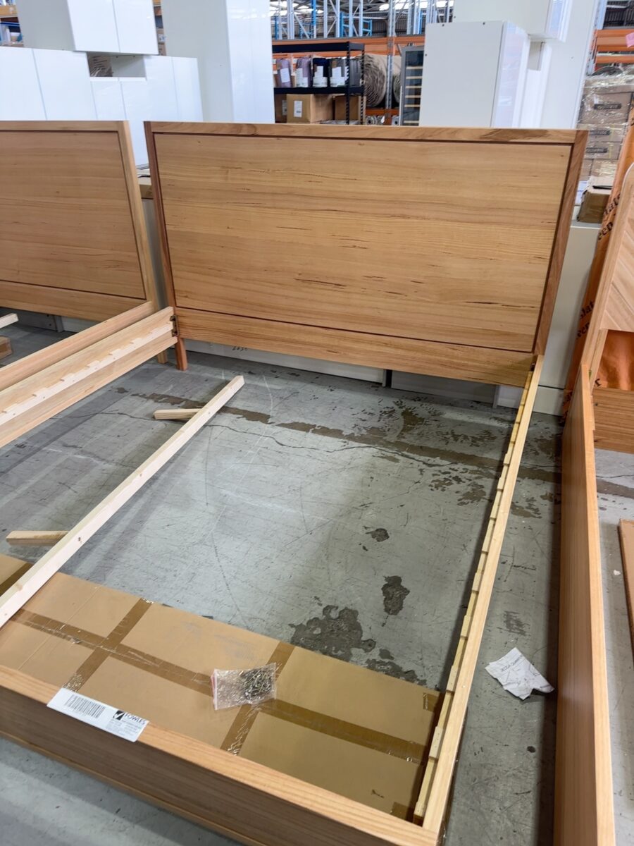 CLEARANCE JEDDA KING SIZE BED FRAME, MESSMATE TIMBER, SOLD AS IS