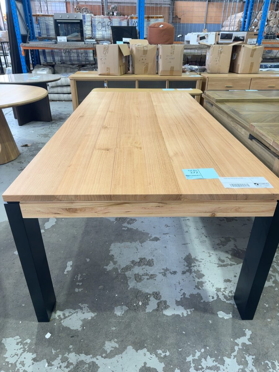 EX DISPLAY COWAN MESSMATE 2400MM DINING TABLE WITH BLACK LEGS, SOLD AS IS