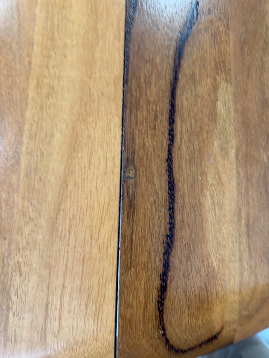 EX DISPLAY JINDALEE MARRI TIMBER 1600MM ROUND DINING TABLE ON TAPERED PEDESTAL, SOLD AS IS **CRACK IN TIMBER**