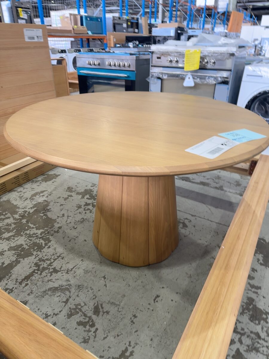 EX DISPLAY BLOOM ROUND 1200MM DINING TABLE, OAK NATURAL SOLD AS IS