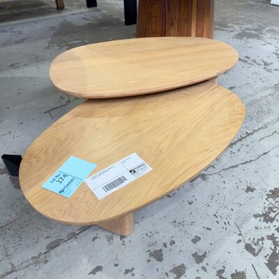 EX DISPLAY JAMES NATURAL OAK SET OF NESTING TABLES, SOLD AS IS