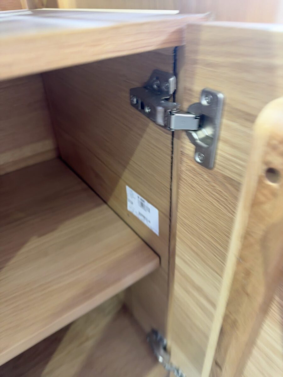 EX DISPLAY ARIES BUFETT, AMERICAN OAK 2000MM, WITH OPEN SHELF, RRP$2157 SOLD AS IS **RIGHT HAND DOOR COMING AWAY FROM INTERNAL PANEL, REAR BACK PANEL HAS DAMAGED**