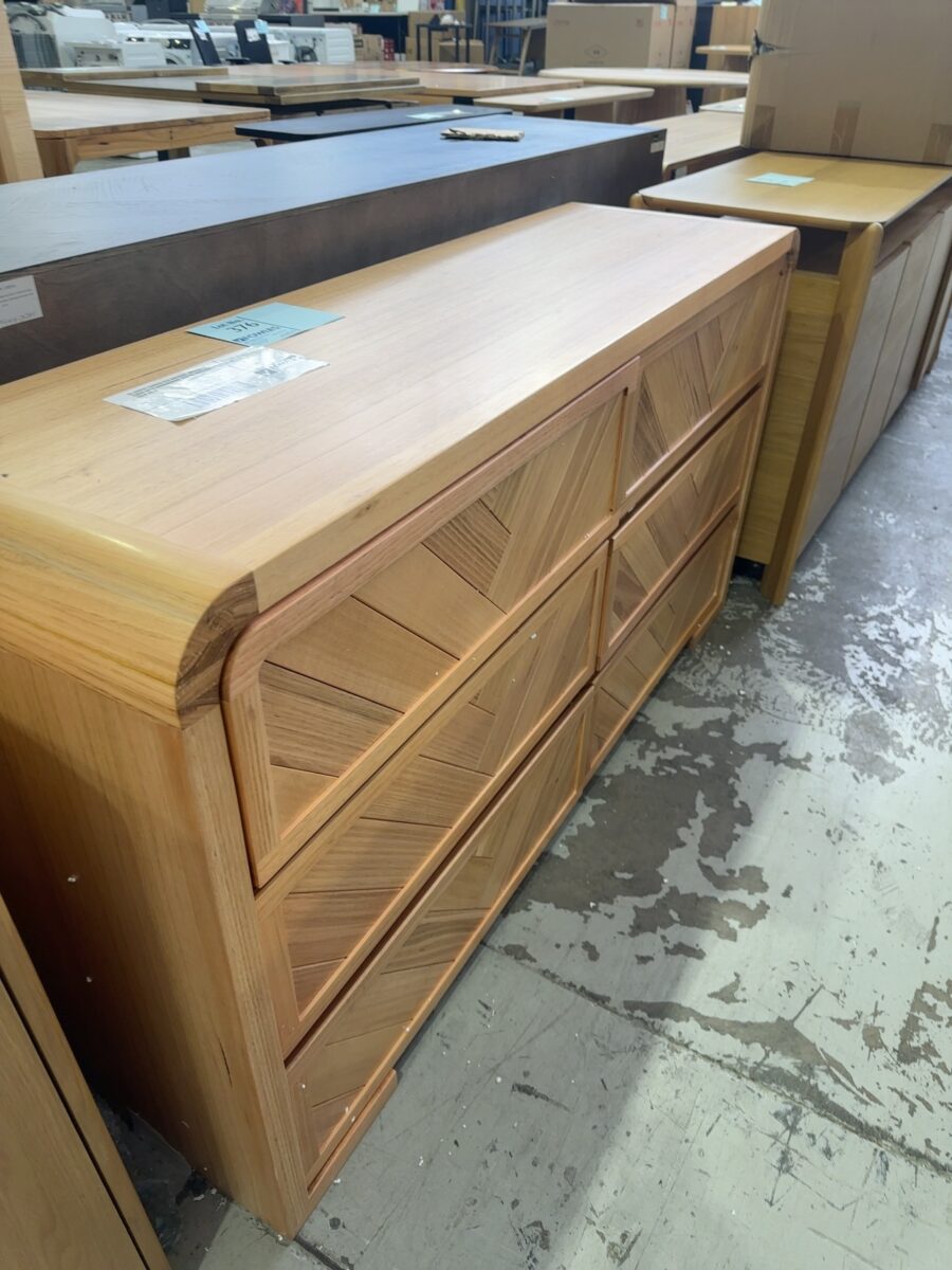 EX DISPLAY CURVED EVA DRESSER, MESSMATE TIMER WITH HERRINGBONE DESIGN RRP$1835 SOLD AS IS