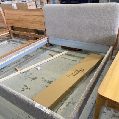 NEW EVITA KING SIZE BOUCLE MATERIAL UPHOLSTERED LIGHT GREY/BEIGE BEDFRAME