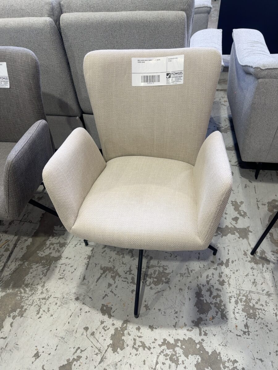 NEW LAURA BEIGE FABRIC DINING CHAIR, SWIVEL BASE
