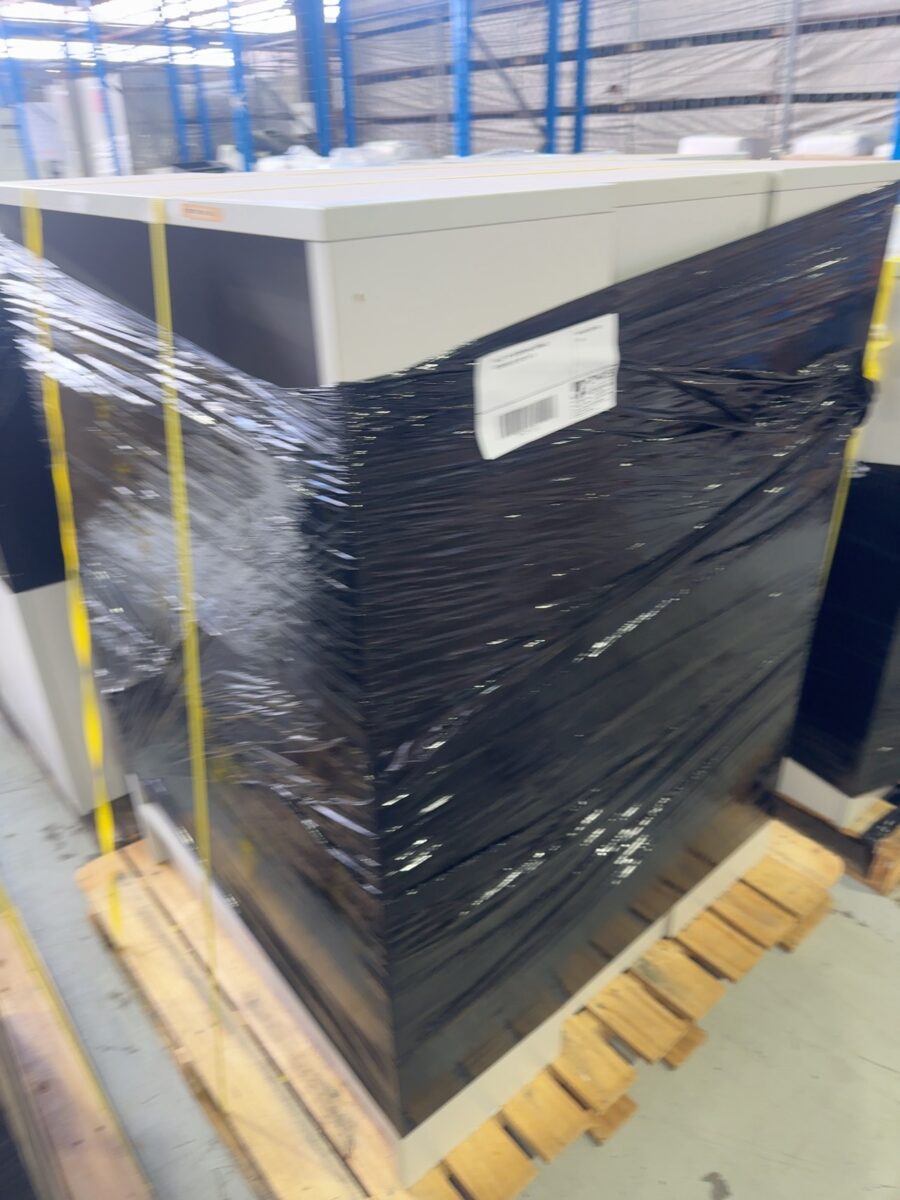 PALLET OF SECONDHAND LAMINATE BOOKSHELVES SOLD AS IS