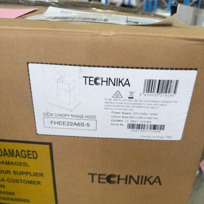 NEW TECHNIKA FHEE22A6S 600MM RANGE HOOD, SOLD AS IS NO WARRANTY
