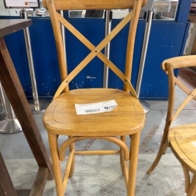 EX HIRE LIGHT OAK FRENCH STYLE CROSS BACK BAR CHAIR, SOLD AS IS