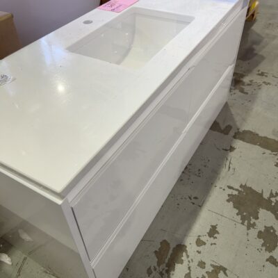 NEW LEONA WALL HUNG 1200MM VANITY WITH 4 DRAWERS, FINGER PULL, AND PURE SOLID SURFACE TOP WITH UNDERMOUNT BOWL CAW15-1200 & ST56-1200