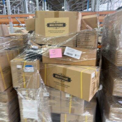 PALLET OF BATHROOM ACCESSORIES & TAPWARE, INCLUDING SWIVEL SPOUTS, TALL BASIN MIXERS CHROME, COMMERCIAL STYLE PULL OUT MIXERS CHROME, ROSE GOLD TOWEL RAILS, TOILET ROLL HOLDERS, BLACK CEILING ROSES, ETC SOLD AS IS