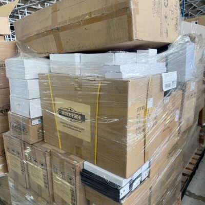 PALLET OF MATTE BLACK SHOWER MIXERS, WALL ASSEMBLIES, HEATED TOWEL RAILS, DUAL INTEGRATED SHOWER RAILS, SPOUTS SOLD AS IS
