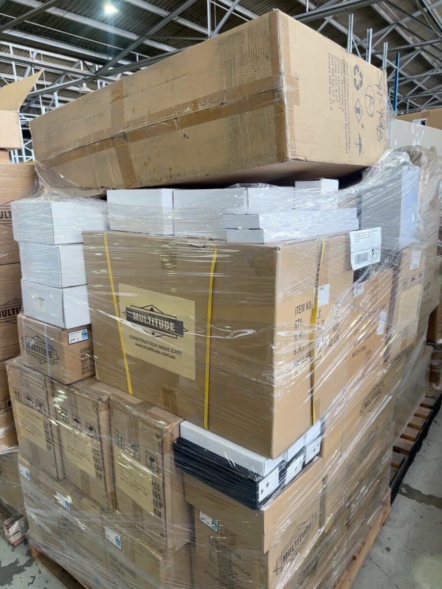 PALLET OF MATTE BLACK SHOWER MIXERS, WALL ASSEMBLIES, HEATED TOWEL RAILS, DUAL INTEGRATED SHOWER RAILS, SPOUTS SOLD AS IS
