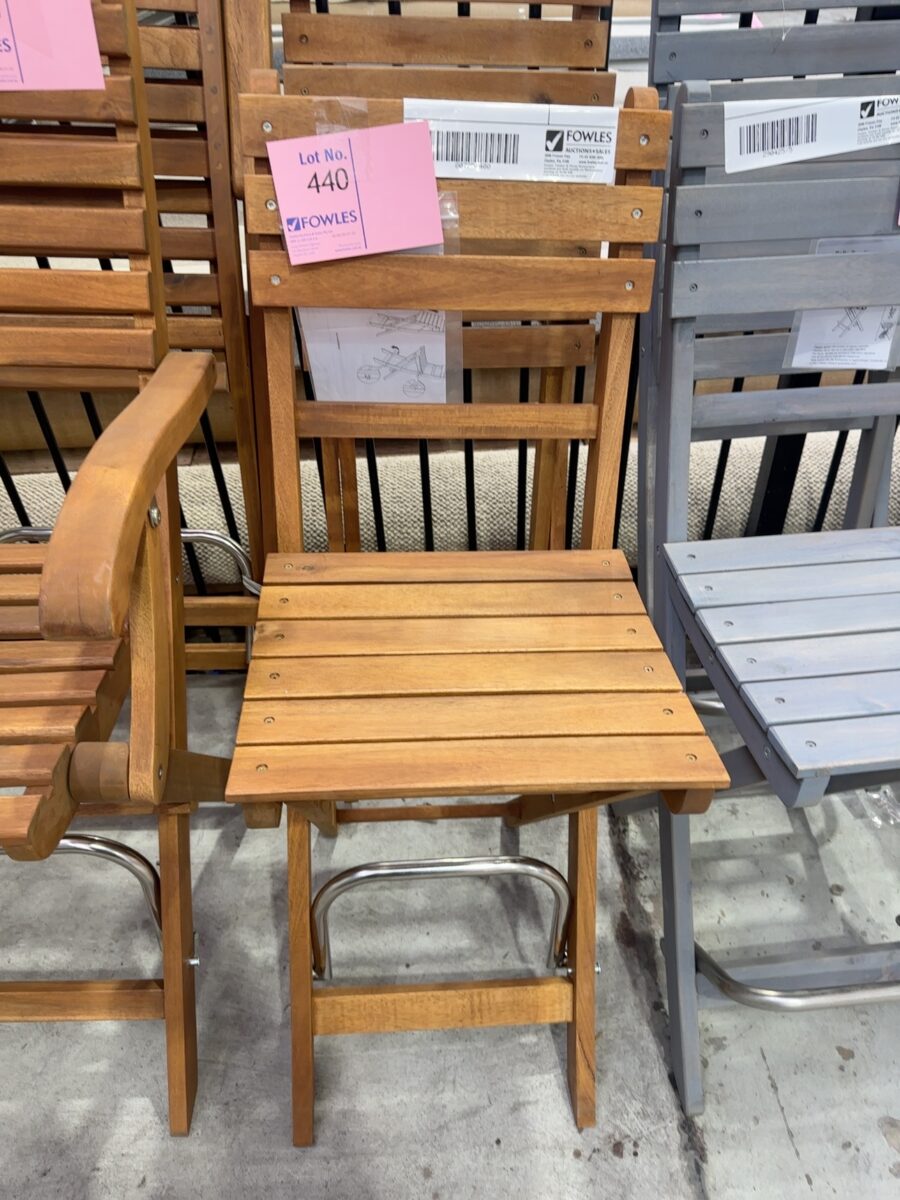 NEW BOX OF 2 QTY SOFIA TIMBER FOLDING BAR CHAIR, ACACIA TIMBER GOLDEN TEAK, 669766