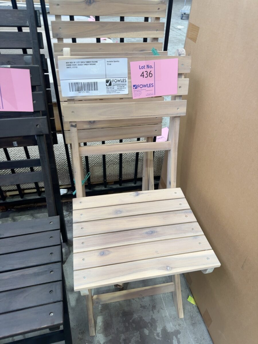 NEW BOX OF 2 QTY SOFIA TIMBER FOLDING DINING CHAIR, ACACIA TIMBER ORGANIC WHITE, 673763