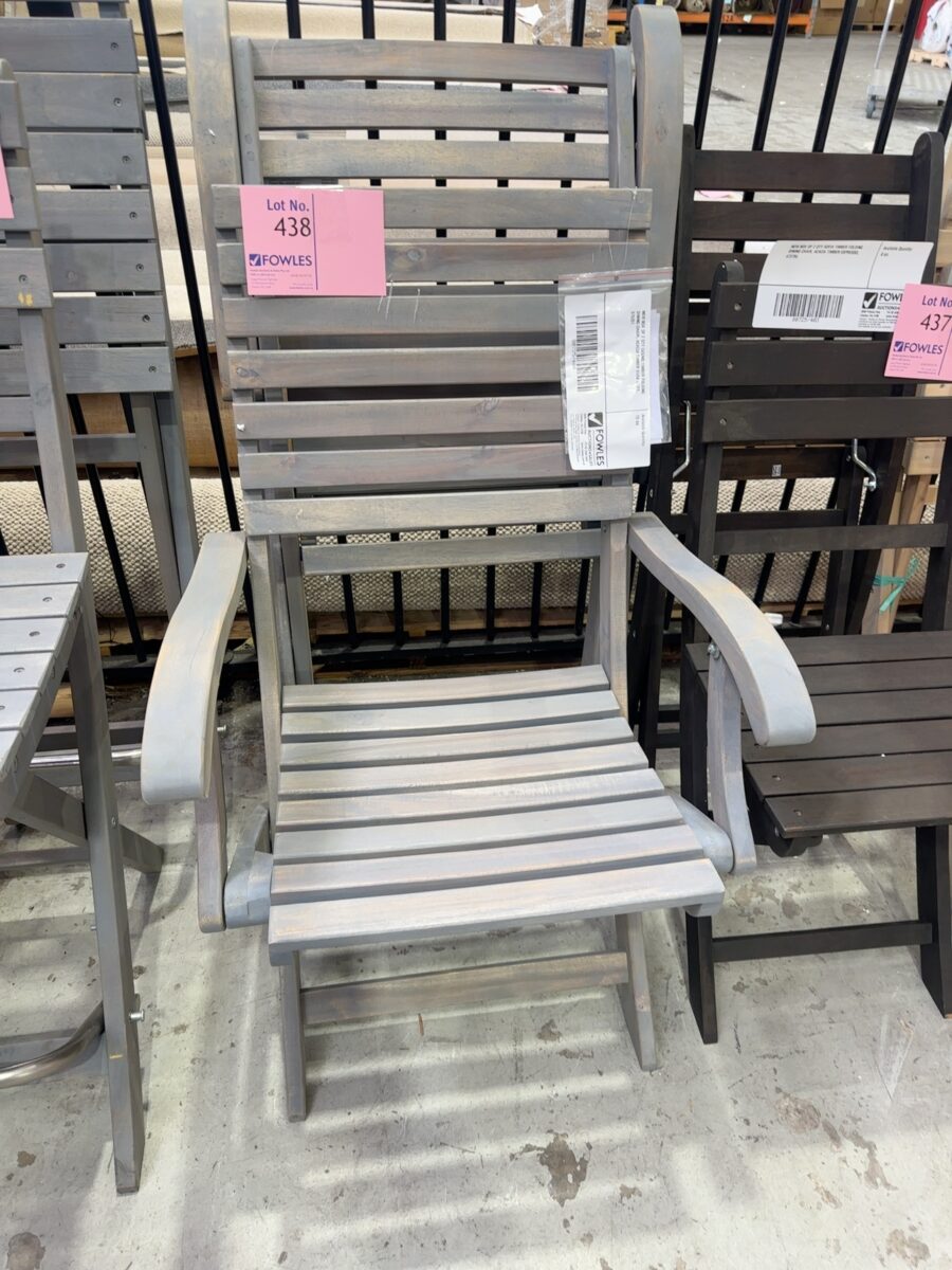 NEW BOX OF 2 QTY CASINO TIMBER FOLDING DINING CHAIR, ACACIA TIMBER DUSK GREY, 676351