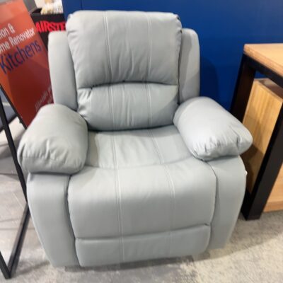 NEW LIGHT BLUE PU ARMCHAIR WITH MANUAL RECLINER, SOLD AS IS